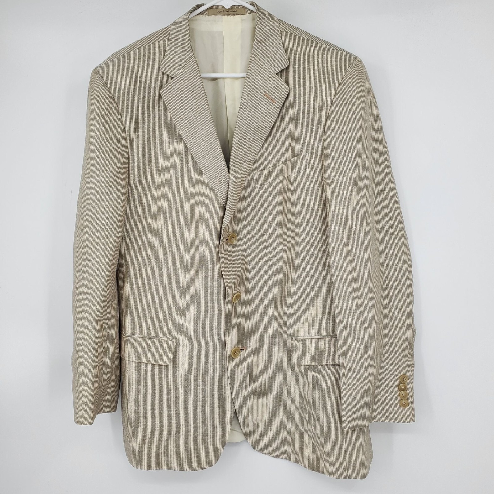 Ermenegildo Zegna Travel Linen And Silk Blend Striped 3 Button Blazer Sport Coat